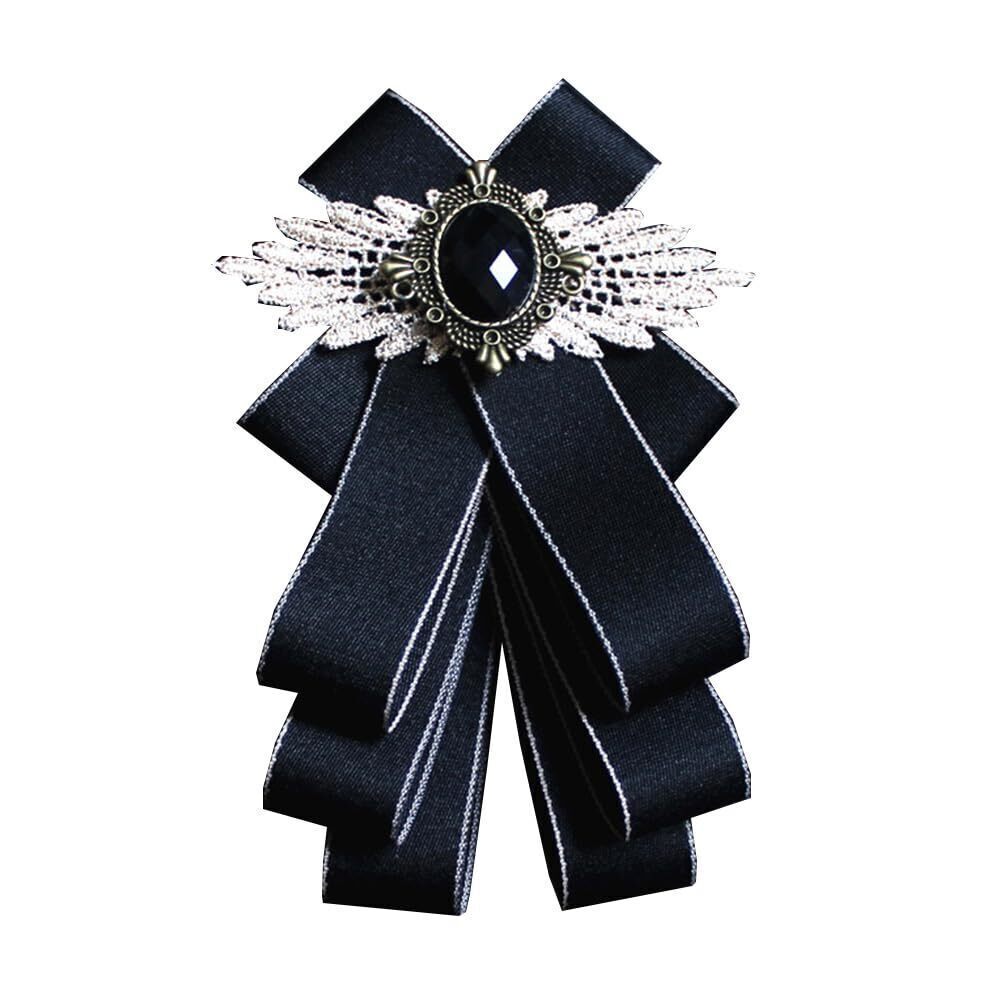 7241 Suit Dress Tie - Multi-layer Bow Tie Brooch Blac… - Gem